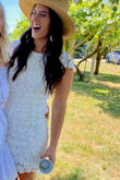 Beautiful dress for a bridal shower! No bra needed. Paired perfectly with a sun hat. The open back is a huge bonus with hot weather. Not see through at all. Very classy and beautiful! - Brenna B.
