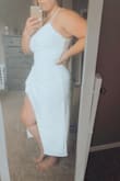 It's really pretty but the fit was all wrong. The slit is SUPER high, like one wrong step and your goods are out in the open. The area around my ribs/bust was also way too tight. In general it just didn't feel flattering for someone my height/with my type of muscular build. - Elle L.