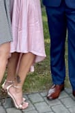 Went great with my outfit. Rose gold. Shiny vs. the nude heels.  Goes well with satin! - Gage H.
