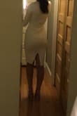 I really like this dress but on my body the fit is a little loose around the waist and a little tight around the legs. I wouldn't size up because I don't want it to be looser around the waist, and I can live with the tightness. But if you're someone who prefers looser all over then probably size up. Very happy with the thickness of the fabric; it's double lined, so it is not see through, though non-invisible underwear lines may show through. Because it's double lined, it is a bit hot, so I wouldn't recommend for a super warm day or outdoor events in the summer. - Eleanor N.