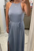 I wanted this dress for my engagement photo session, but I returned it. I felt as if I threw a sheet over my body and tied it up with a string. Maybe if I was a little taller you could see more of the slit, but overall not a great fit. - Caroline H.