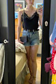 I love these. They are edgy, but can be dressed up or worn more casually with different tops/accessories. They are a little big on me, but I didn't want them to be too short and I went with a size M. I might have gotten away with a S instead, but the M is comfortable and length is perfect. They have a stretch to them and stretch out a little bit as you wear them. I am happy with my purchase of these! They are a nice quality for the price in my opinion. - Judith M.