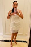 The dress is indeed beautiful, but it is too short from the back. I felt like I was showing my butt on every step I made. Since I love the dress so much I decided to keep it and add extra fabric to help with coverage on the backside. If you are curvy you may have the same problem. - Alba M.