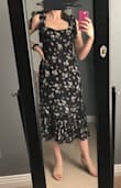 So glad I decided to buy this dress for an upcoming wedding! For the most part it fits really well. In profile, the dress gives a nice slimming effect. There's a little extra room in the bust (I'm small chested, 32C/34B), and slightly more fitted in the waist, but definitely not too tight or uncomfortable. Just know there isn't much stretch in this fabric. Machine washable and lined, all pros for me. I think I'll get a lot of use out of this dress. - Rebecca F.