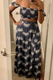 I love this two piece set! I'm always worried that maxis are too short for me but this is perfect! It works with flats or heels. It's very flowy and light, and perfect for a vacation! The only thing I have to be careful about is the top. It fits well when I put it on, but when I raise my arms the top curls under my chest and comes very close to showing my chest. I probably just need to keep it in place with some fashion tape and it'll be fine. - Briana W.