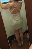 Bought for my bachelorette and rehearsal dinner dress. After reading reviews I ordered a medium, it fits perfectly! This pic I have no undergarments on so I will need to find the right shapewear, but i absolutely love it! Its light and fits comfortably. (These photos were just the first time trying it on) - Kristen B.
