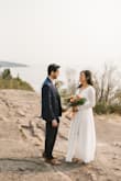 I was in love with this dress at first glance. It's simple, elegant & was perfect for our elopement wedding. I did have to alter it a bit as it was slightly long for me and also a tiny bit around my waist. - Mazbeen P.