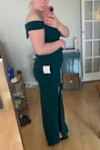 I like the dress. I am wearing this as a bridesmaids dress this September. The dress is stretchy so the size should be forgiving on you.  If you're also 5'5" depending on your heel you may need a hem. I have about a 3 inch heel and the dress just skims the floor. With flats I would definitely need it hemmed. First pic without heels, second pic with. - Katie B.