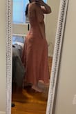 This looked really cute online but I was pretty disappointed when it came in person. It was definitely longer than I thought because I am pretty short, but what threw me off was the material. It resembles very rough, scratchy material that to me resembles more curtain fabric like. The color is also more dull, but the most redeeming quality was the pockets! - Tiffany P.