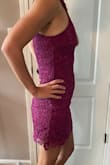 I ordered this dress for a wedding. I didn't realize it was a little more purple than I was hoping for. It also is a little tight around the butt, but I have wide hips. I am debating returning it, but I do think it's pretty and classy. We'll see! - Julie P.