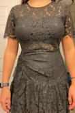 It's not a terrible quality but it's not as dark as the photo and the detail is much more obvious. The lace doesn't look great in person. It's flattering from the front but very unflattering from the side. I purchased to wear to a wedding but I'm returning. It does fit as expected. - Alyssa K.