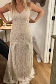 I loved this dress. What made me not keep this one is it pulls a lot in the hips (I have big hips) and the line in the front where it starts to flare looks weird. I'd say this dress is going to fit someone with a straight figure better than curvy. This dress is so beautiful and very boho vibes which I was wanting. It's truly beautiful and great quality. - Kathryne B.
