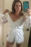This was such a cute romper! The sequin details really made it delicate and beautiful. However as much as I wanted it to work it was just a bit loose and awkward up top near shoulders. - Brittany S.