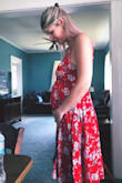 I've always purchased my dresses from Lulus and I've never been disappointed. I was slightly nervous ordering a dress this go around due to the fact I'm 19 weeks pregnant and wasn't sure how it would fit. This dress fit me perfect!!!! The length was so flattering. I did not wear a bra which made me happy because I'm pretty sure I've gone up a cup size. It has a super cute slit. Very lightweight. I felt so comfortable and pretty in this dress and got so many compliments.
The sizes above (except weight) are non-pregnant sizes. I'm not 100% sure my measurements at the moment. Weight is 167 currently & I'm pretty sure I've gone up a whole cup size, so 36 C to 36 D. - Georgie W.