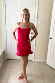 I loved this dress! BUT PLEASE NOTE: the model used in the picture must have really long legs because this dress almost went down to my knees. I actually ended up having it shortened a couple inches because I wanted a shorter fit. Otherwise the small fit fantastic. I sometimes find myself between a small and a medium, but a medium would have been way too big! - Holly G.