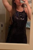 I loved wearing this for a recent bachelorette party! I ordered a size up to have it a bit looser and it looked amazing! I love the sequins and the high neck! I had to take in the bust a bit but the black on black made it so it didn't show :) - Ali M.