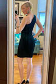 Favorite. Dress. Ever!!! The saying "I feel like a tall glass of water" was made for this dress. It's got everything you'd want in a dress: sophistication, super comfortable, flattering, and doesn't hike up at all!! Some reviews were saying to get a size smaller than you normally would, but I am glad I got my normal size, it fits perfectly. Loved how it worked with my asymmetrical haircut as well. I haven't worn it to my event yet, but I have already gotten so many compliments on my social media when I shared these photos. So you can stop reading the reviews and add it to your cart already, you've found the dress you've been looking for! ;) - Abigail K.