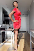 really a beautiful dress! a little loose around my waist but hard to tell if it was the dress or i should have just gotten a smaller size. The color is really vibrant and it looked phenomenal with red lipstick. I got lots of complements. a little low cut (was using the dress for my org's professional photos) but nothing a safety pin couldn't fix. I'd also wear it out to parties without the safety pin. - Gift O.