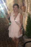 This dress is adorable! It's fun but sexy at the same time. I did wear sticky boobs to hold them in place due to the low cut, but it's what makes the dress sexy. The large fit okay but I do think the medium would have fit better. I got so many compliments :) - Arlyn C.