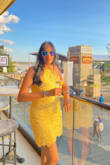 This dress is very well made and fits true to size. The dress is fully lined and very comfortable. I bought this in yellow and it's beautiful in person! Thinking about getting another color! - Aarti S.