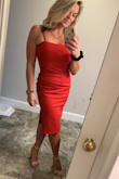 Normally I wear black because I am insecure of any buldge or bump that may show from my tummy. However, I saw this dress and decided to step outside of my comfort zone and I am SO GLAD I did it wearing THIS dress. It's a double layer of quality stretch and super comfort. Being president of the IBTC, no bra necessary but stickies or pads will stay put if necessary to hide any "chill in the air." I bought a small, but if you want a little extra wiggle room, go for a Medium. The adjustable straps are key for upper security and comfort. And bonus!! Makes the tush look great. I got so many compliments and people asking where I bought the dress and shoes. Lulus is LIFE,  I'm so glad I bought this dress and decided to wear it. Don't think twice, so worth it to buy. - Jenna R.