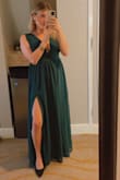 Perfect wedding guest outfit, especially for the fall/winter! I received so many compliments on the color and fit of this dress. Had to get the length and straps altered but I am literally 5 foot so long dresses usually don't fit me perfectly. But I have a larger bust and the size small was perfect! Totally ordering this dress in a summer color. - Jade N.