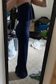 This jumpsuit fits perfectly! I have a small chest and waist with slightly fuller hips and was torn between a small and an xs. So happy I went with xs! The top stays up and fits like a glove to the rest of my body. It is slightly long but is perfect with heels or wedges. Highly recommend! - Michelle W.