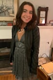 The material is light and comfortable. ( not scratchy) . Perfect for my starry night themed homecoming. Great price point! I felt confident in the way it fit. I paired with a leather jacket. You could dress it up with heels or wear doc martens. - Kristen C.