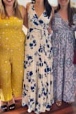 I wore this for my bridal shower a month back and it was perfect! I initially felt too short in it but once I slapped some heels on, I felt like the tallest woman there! I was a little nervous because it was a lot of fabric to work with but it all tied perfectly! Anyone of any size could like it because it's a wrap dress; I definitely loved it! - Sarah B.