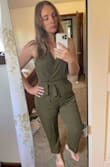 I want to love this jumpsuit soooo much because it is really adorable once it's on... but good luck getting it on or off! There is zero stretch in the fabric so it was a bit tight getting over my hips when putting it on, but once on it was comfortable. But the biggest issue is the zipper...  The closure is a zipper down the back that goes from the hip to the base of the neck with two hook & buttons at the nape of the neck. Even if you are super flexible and able to zip and button it on your own, the zipper is poor quality and catches on every seam. I can't even get it zipped all the way up because it catches on the fabric. It would have been more user friendly to do an underarm zipper. Unless I'm able to figure out a creative solution so I can get dressed independently and use the bathroom at will, I'll have to return it for its impracticality. Bummer - cuz again it looks so cute! - Kelly A.