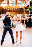 I was on the hunt for a dress for my husband's and mine first dance at our wedding. I wanted white and something fun and with a flowy skirt for all our twirls. Well I couldn't find ANYTHING, and but LOVED the top to this dress, so bought it and decided to get it hemmed! (Ordered and XS first and couldn't zip it up, and the S was great). It was PERFECT to dance it and got lots of compliments. - Natalya K.