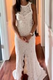 This dress is great! After going to multiple shops I have chosen it to be my wedding dress. I have received great feedback from others. The train and back are very beautiful, as is the lace chest. I ordered an XS and it's tight, not too tight though and I'm very small. It will need to have cups added to it. - Dijah J.