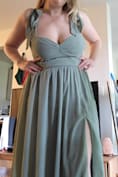 Radiant Charisma Sage Brush Chiffon Ruched Tie-Strap Maxi Dress