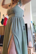 Radiant Charisma Sage Brush Chiffon Ruched Tie-Strap Maxi Dress