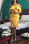 Sexy Yellow Dress - Bodycon Dress - Off-the-Shoulder Dress
