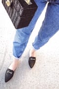 black faux fur loafer slides