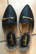 Antonia Black Faux Fur Loafer Slides