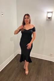 How Much I Care Black Off-the-Shoulder Midi Dress