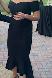 How Much I Care Black Off-the-Shoulder Midi Dress