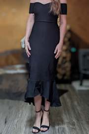 How Much I Care Black Off-the-Shoulder Midi Dress