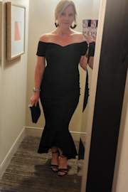 How Much I Care Black Off-the-Shoulder Midi Dress