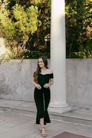 How Much I Care Black Off-the-Shoulder Midi Dress