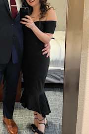 How Much I Care Black Off-the-Shoulder Midi Dress