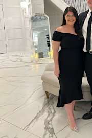 How Much I Care Black Off-the-Shoulder Midi Dress