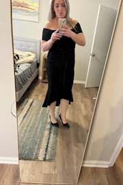 How Much I Care Black Off-the-Shoulder Midi Dress