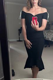 How Much I Care Black Off-the-Shoulder Midi Dress