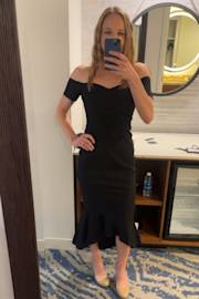 How Much I Care Black Off-the-Shoulder Midi Dress