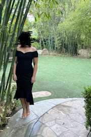 How Much I Care Black Off-the-Shoulder Midi Dress
