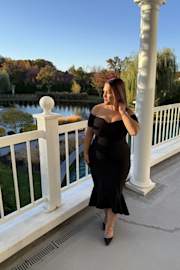 How Much I Care Black Off-the-Shoulder Midi Dress