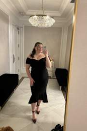 How Much I Care Black Off-the-Shoulder Midi Dress